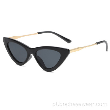 Novos óculos de sol europeu e americano de metal retro triangular olho de gato, moda feminina de rua Óculos de sol, vidro pequeno de hip hop